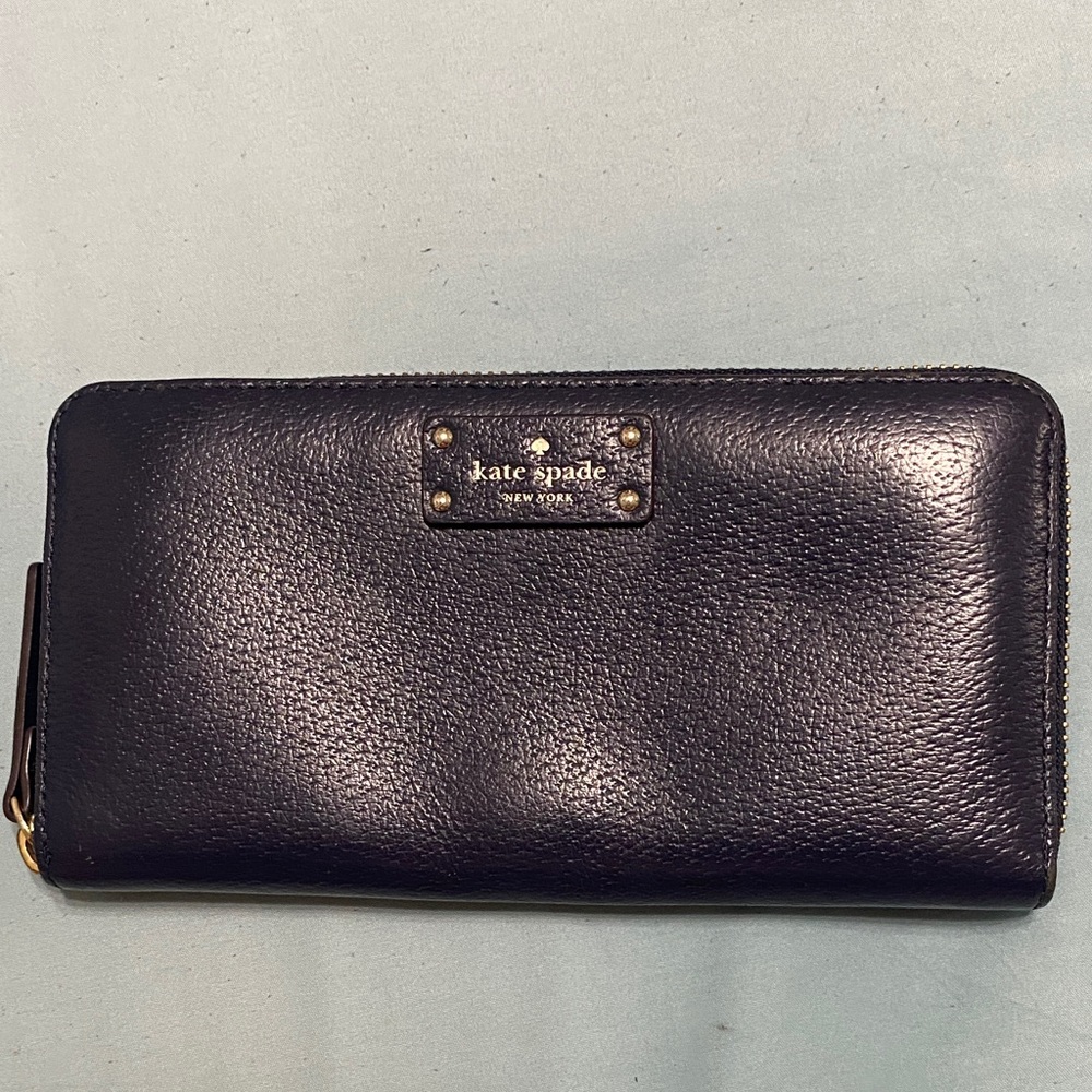 Kate Spade New York Neda Wellesley Emperor Blue Full Zip Around Leather Wallet